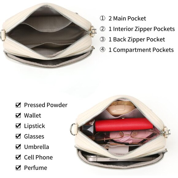 Women's Leather Crossbody Bag Small Purse with Wide Strap for Travel - Picture 4 of 6